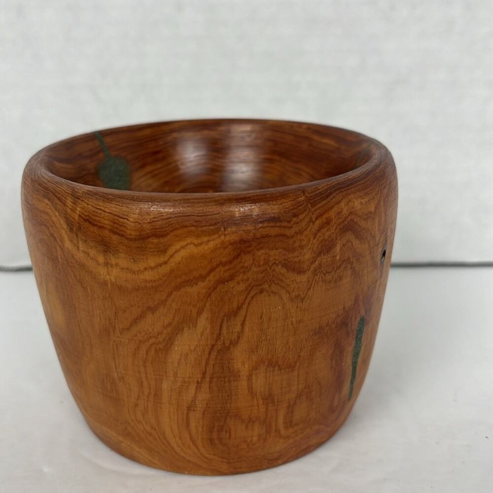 Decorative Wooden Bowl with Green Inlay Hand Crafted Shilling 4x3 Inch - Picture 3 of 8